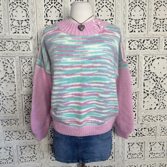 Handmade Knit Pastel Chunky Coquette Colorful Sweater Sz Medium - Picture 1 of 6